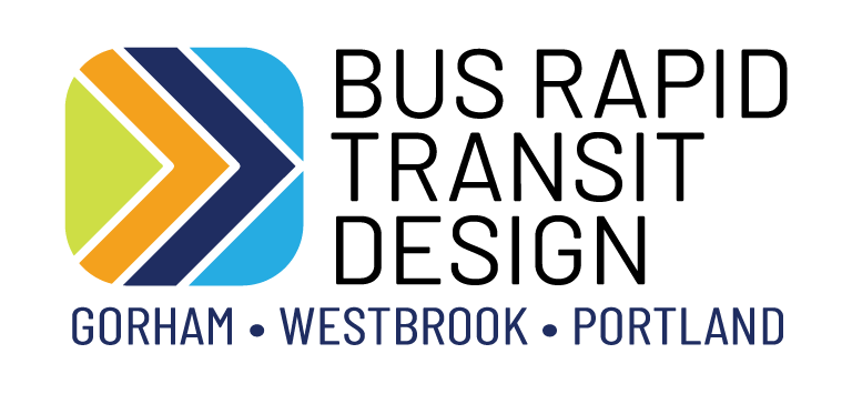 This is the project logo, which includes the town names of Gorham, Westbrook, and Portland, and the words bus rapid transit design.