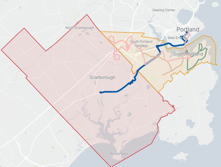 A screenshot of the interactive map of Scarborough and South Portland